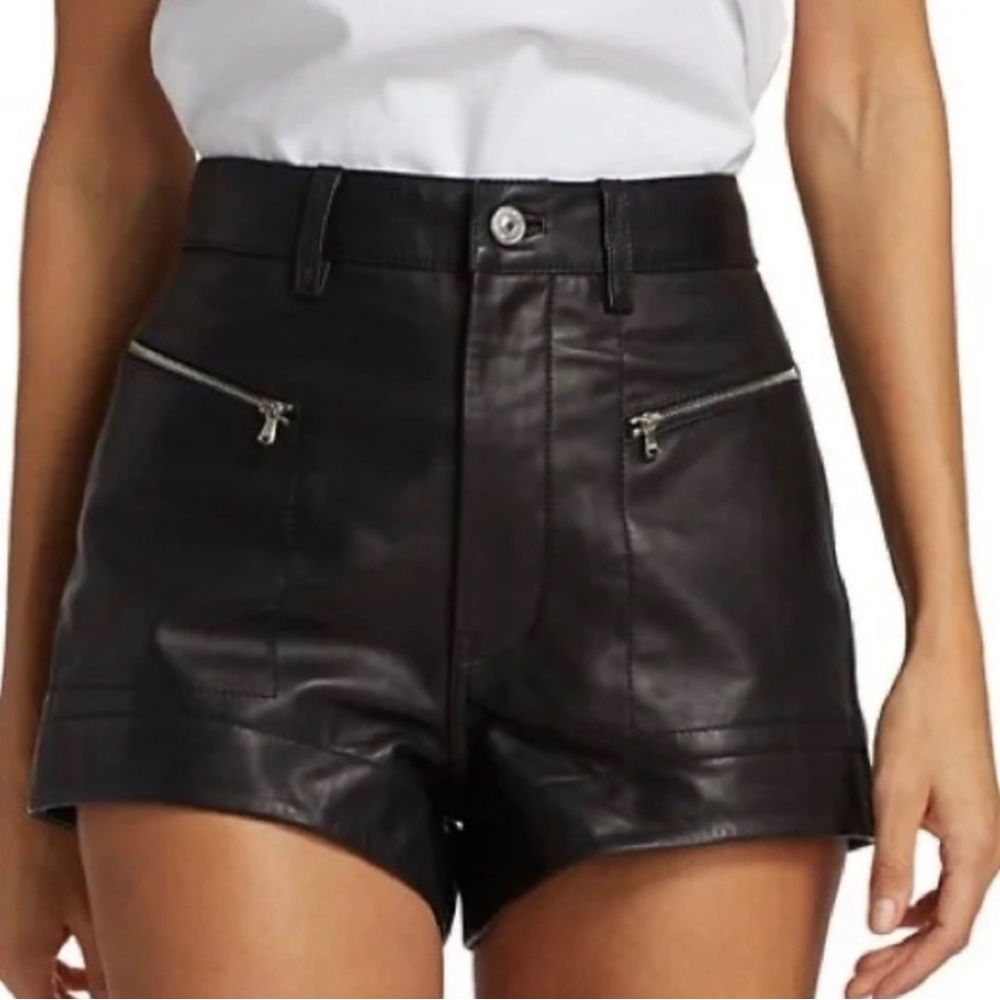 7 For All Mankind Black Leather Shorts Size 28 (NWT)
